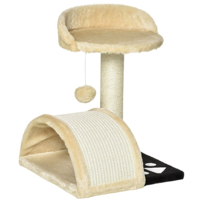 PawHut Cat Tree Scratching Scratcher Post Kitten Activity Centre Climber Hanging Ball Beige 