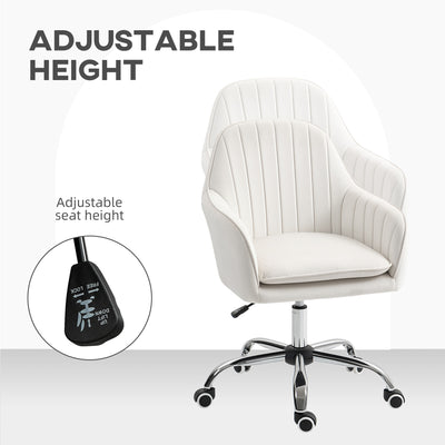 HOMCOM Velvet-Feel Office Chair with Adjustable Height and Wheels - Cream White 