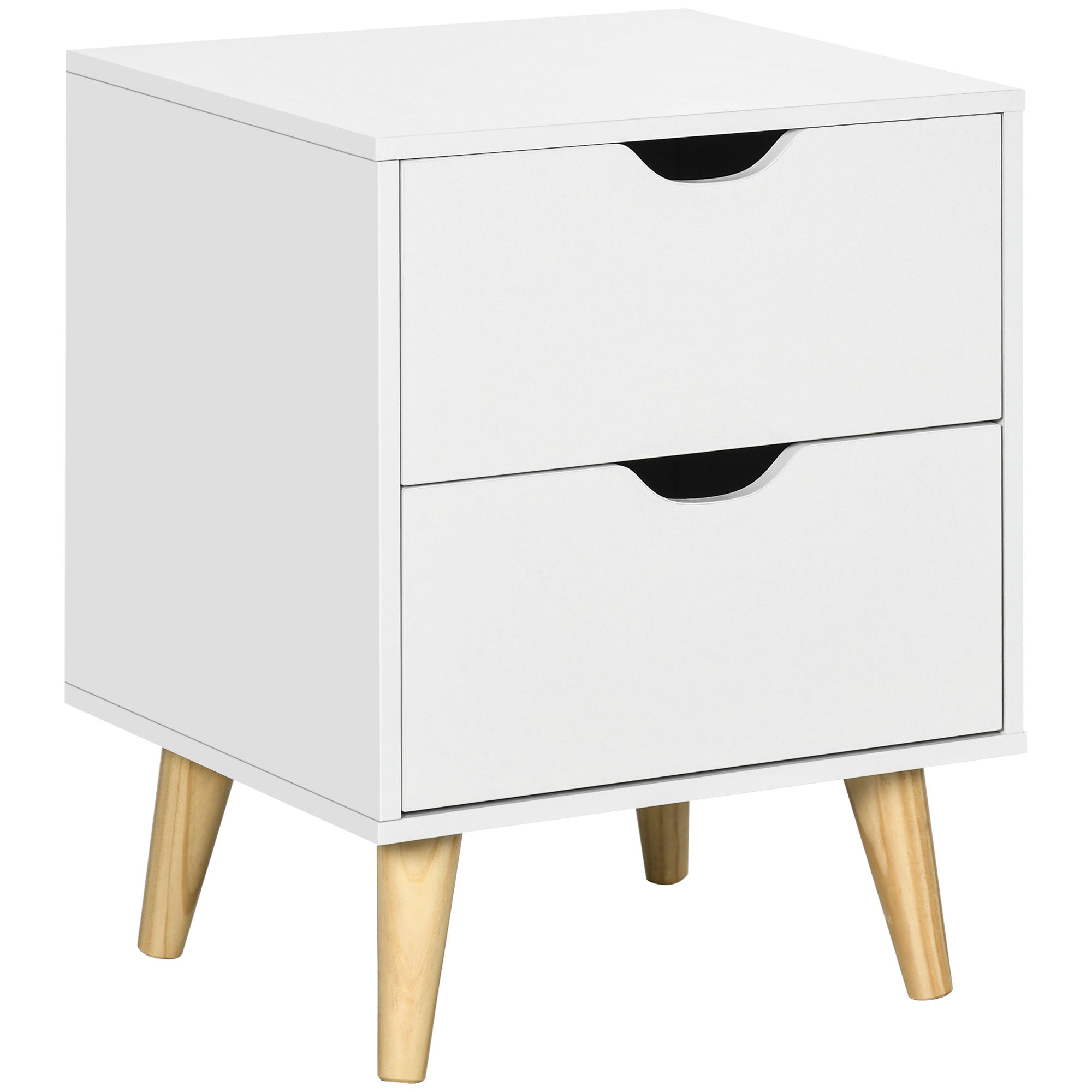 HOMCOM Bedside Table, Bedside Cabinet with 2 Drawers, Side End Table with Pine Wood Legs for Bedroom Living Room, White 