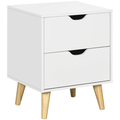 HOMCOM Bedside Table, Bedside Cabinet with 2 Drawers, Side End Table with Pine Wood Legs for Bedroom Living Room, White 