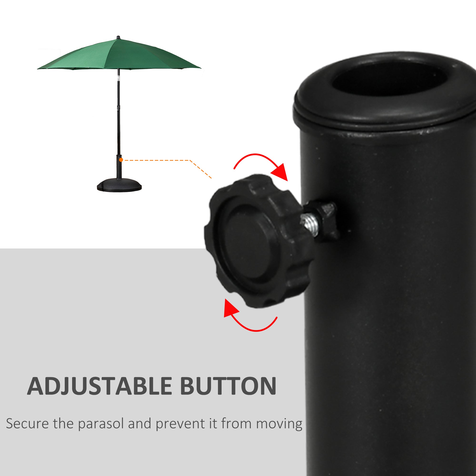Outsunny 25 kg Parasol Base, Heavy Duty Concrete Patio Umbrella Stand with Adjustable Knob, 49 cm Round Garden Parasol Holder for 35 to 48 mm Poles, Black 