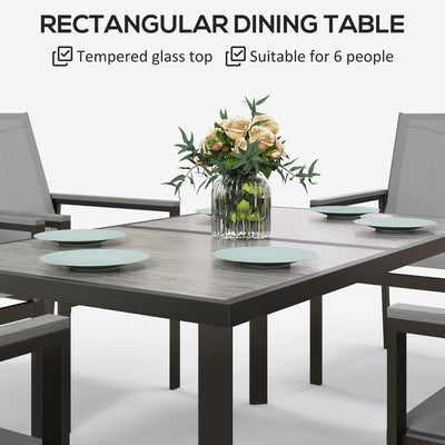 Outsunny Seven-Piece Metal Dining Set, with Glass-Top Table - Grey 