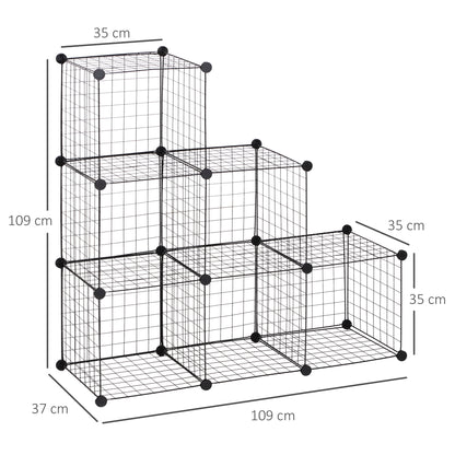 HOMCOM DIY 6 Cube Metal Wire Rack Interlocking Storage Cabinet Living Room Organiser Display Shelves Black 