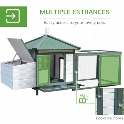 PawHut Chicken Coop, Small Animal Pet cage w/ Nesting Box, Wooden Outdoor Run, Green 
