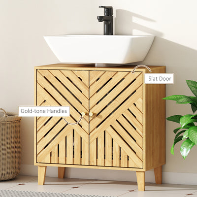 HOMCOM Bamboo Bathroom Under Sink Cabinet with Adjustable Shelf for Basin without Pedestal - Natural 