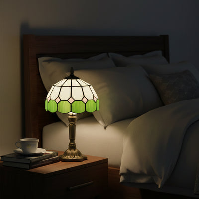 HOMCOM Handmade Art Deco Glass Table Lamp - White/Green 