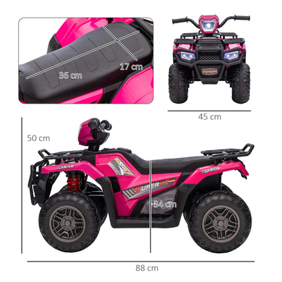 HOMCOM 12V Kids Quad Bike with Forward, Reverse Functions, Ride-On ATV w/ Music, LED, Headlights, for Ages 3-5 Years - Pink 