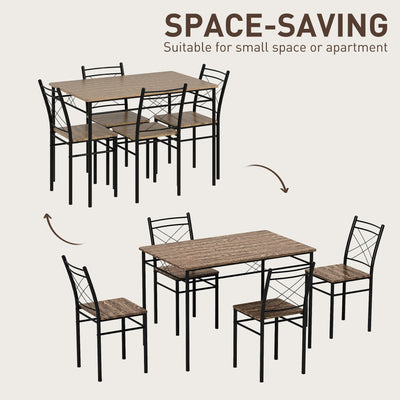 HOMCOM Modern Dining Table Set for 4, Space-Saving 5 Pieces Kitchen Table Set with Rectangle Table and Steel Frame, Oak 