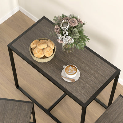HOMCOM Dining Table and Chairs Set 2, Dining Room Sets, Rectangular Space Saving Table and 2 Chairs for Compact Kitchens, Steel Frame, Grey Wood-Effect 