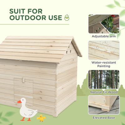 PawHut Wooden Duck House Poultry Coop for 2-4 Ducks with Openable Roof Raised Feet Air Holes Natural 