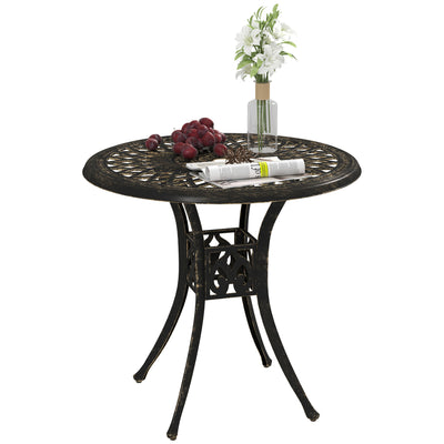 Outsunny 78 cm Round Garden Dining Table with Parasol Hole Antique Cast Aluminium Outdoor Table Only, Bronze Tone 