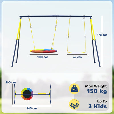 AIYAPLAY Kids Swing Set with Double Swings, Outdoor Playset with Adjustable Ropes, Metal Frame for Ages 3-8, 150kg Capacity 