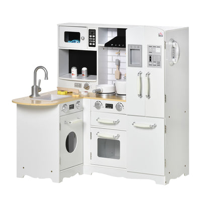 HOMCOM Kids Kitchen Playset, Large Pretend Role Play Kitchen, White 