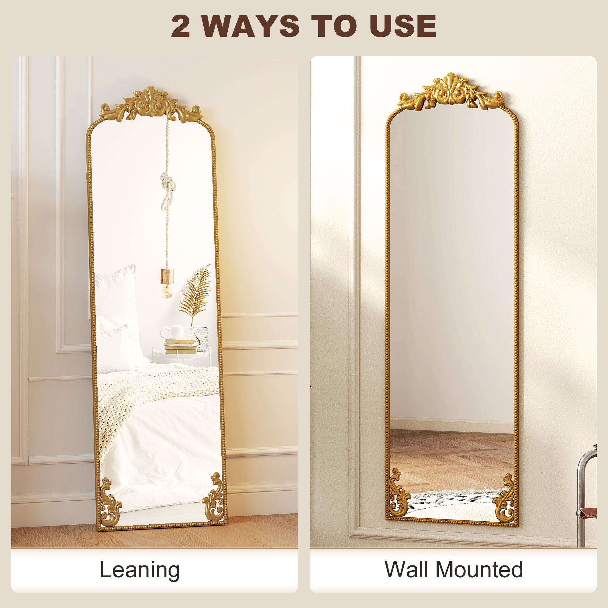 HOMCOM Full Length Mirror, 50 x 160 cm Floor Mirror with Baroque Metal Frame for Bedroom, Living Room, Dressing Room, Gold Tone 