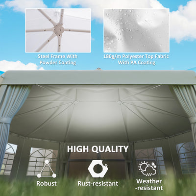 Outsunny 10 Sides Decagonal Garden Gazebo Marquee Party Tent Wedding Canopy Outdoor Heavy Duty Metal Frame (8.9m x 6.5m) - White 