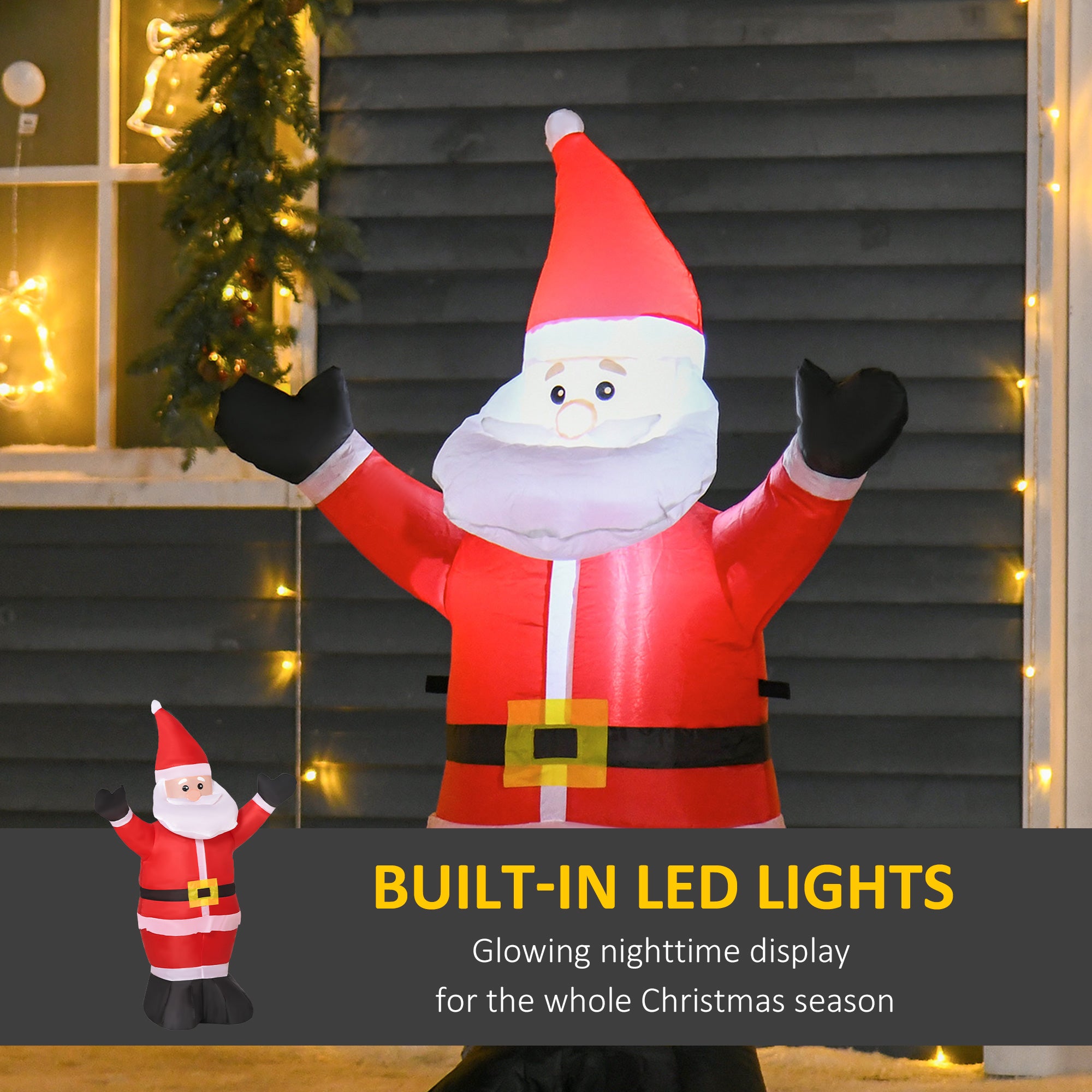 HOMCOM 4ft Inflatable Christmas Santa Claus Xmas Decoration 1 LED Holiday Air Blown Yard Outdoor Décor 