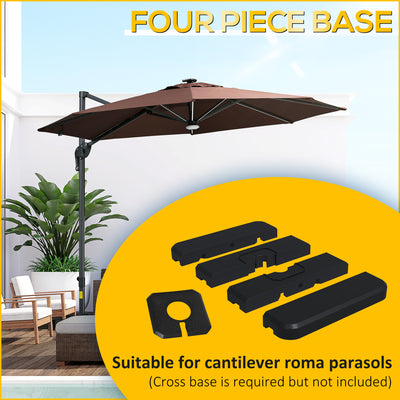 Outsunny Set of 4 Cantilever Parasol Base Stand Outdoor Umbrella Weights, Up to 130kg Sand or 90kg Water Filled, Black 