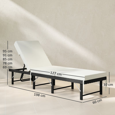 Outsunny Single Folding Rattan Sun Lounger, with Cushion - Black 