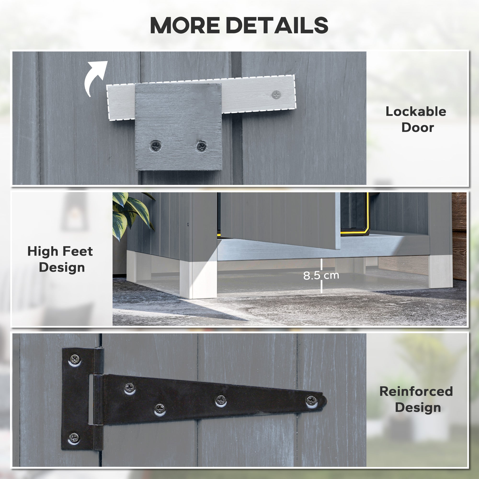 Outsunny Wooden Garden Storage Shed with 3 Shelves, Outdoor Tool Storage Cabinet with Tilt Roof and Lockable Door, 77.5 x 54.2 x 179.5 cm, Grey 