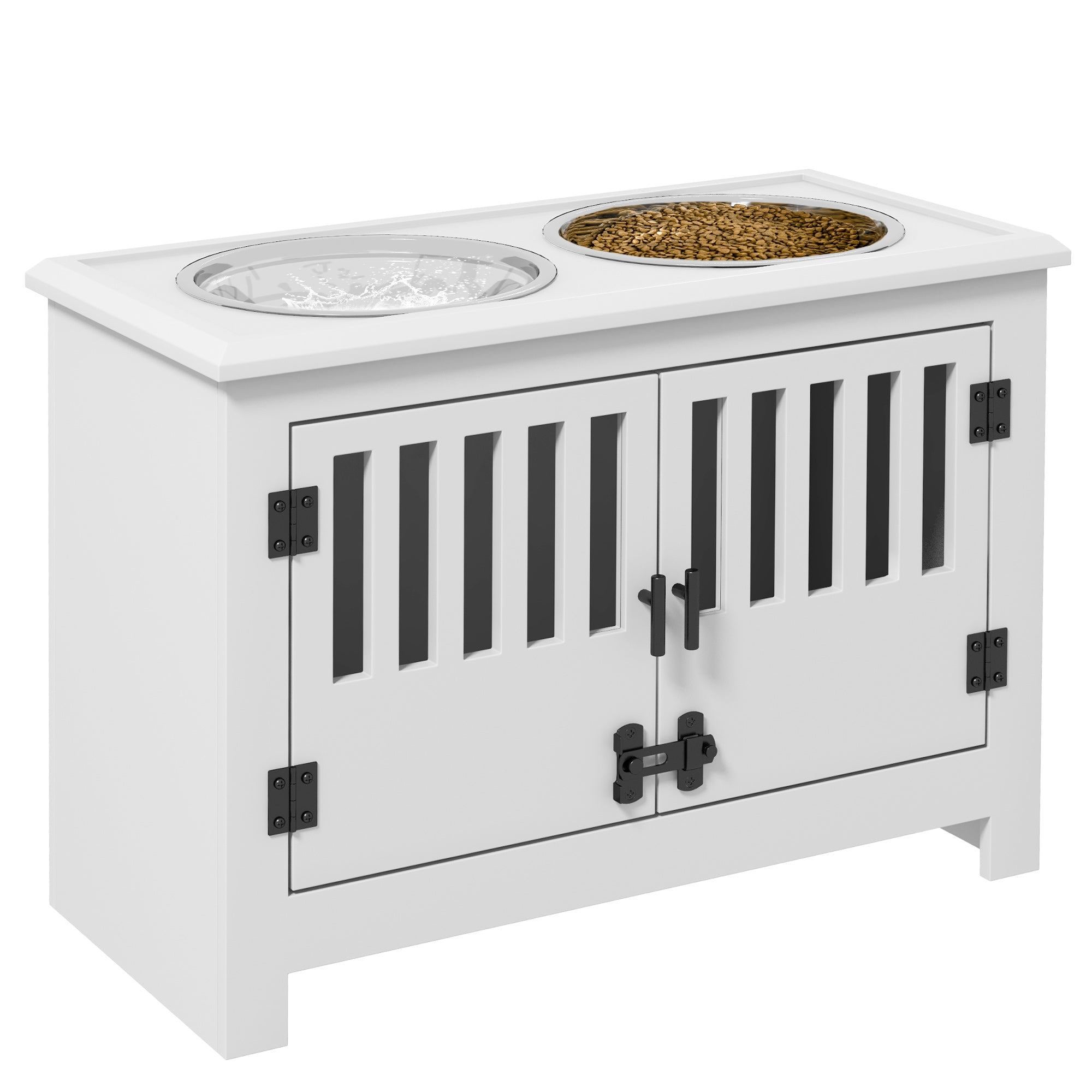 PawHut Raised Dog Bowls, Pet Feeding Station, with Storage, Food and Water Bowls, for Large Dogs - White 