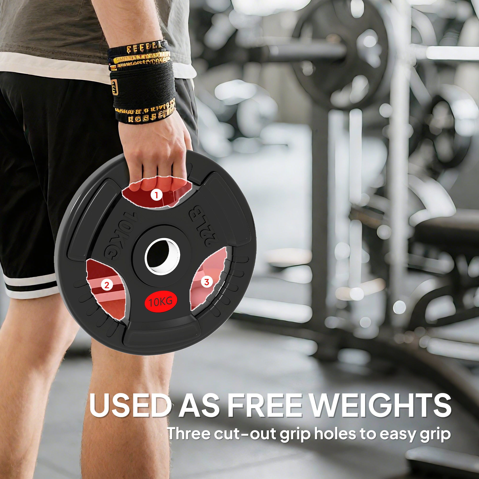 SPORTNOW Olympic Weight Plates, 2"/5cm Weight Disc Pair with Tri-Grips, 2 x 10kg Dumbbell Plates for Weightlifting and Strength Training Home Gym Fitness Workout, Black 