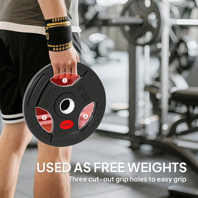 SPORTNOW Olympic Weight Plates, 2"/5cm Weight Disc Pair with Tri-Grips, 2 x 10kg Dumbbell Plates for Weightlifting and Strength Training Home Gym Fitness Workout, Black 