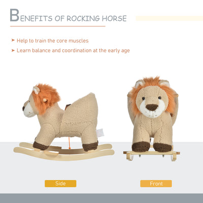 HOMCOM Kids Children Rocking Horse Plush Ride On Lion Seat w/ Sound Wood Base Seat Safety Belt Toddler Baby Toy for 18-36 Months Brown 