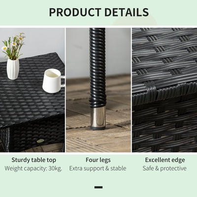Outsunny Rattan Side Table, Outdoor Coffee Table with Plastic Board Under the Full Woven Table Top for Patio, Garden, Balcony, Black 