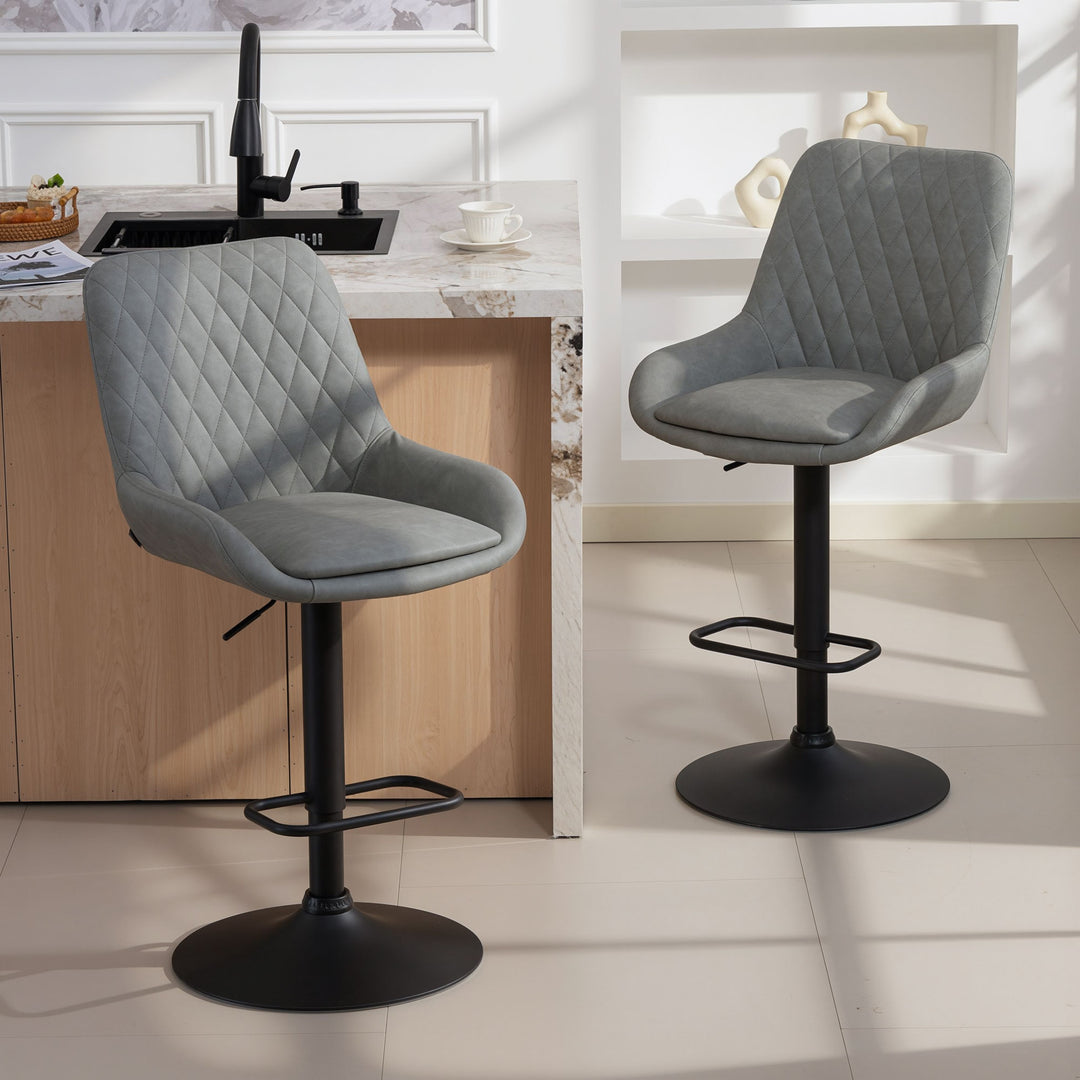 HOMCOM Set of Two Faux Leather Retro Bar Stools - Light Grey 