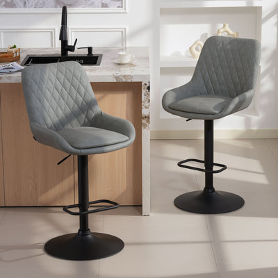 HOMCOM Set of Two Faux Leather Retro Bar Stools - Light Grey 
