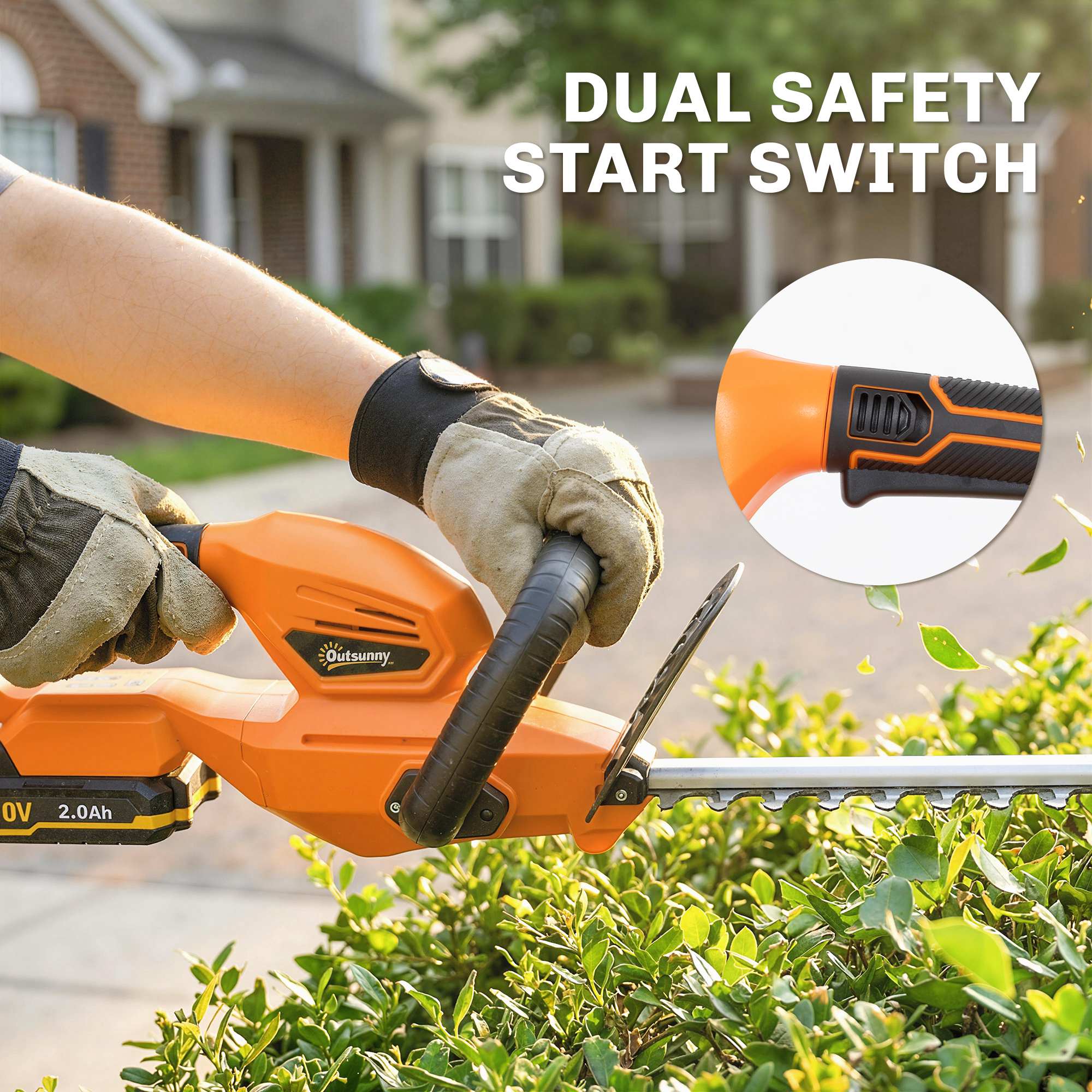 Outsunny 20" Cordless Hedge Trimmer, 18V Electric Hedge Cutter with 51cm Dual Action Blade, 2000mAh Battery and Charger 