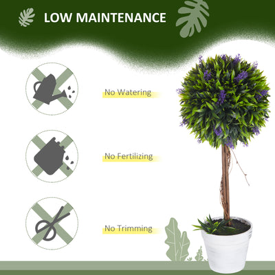 HOMCOM Set of 2 Decorative Artificial Plants Ball Trees with Lavender Flowers in Pot Fake Plants for Home Indoor Outdoor Decor, 60cm, Green 