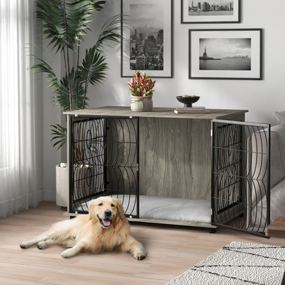 PawHut Dog Crate Furniture End Table w/ Plush Washable Cushion, Lockable Door, for Extra Large Dogs 