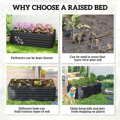 Outsunny Raised Beds for Garden, Galvanised Steel Outdoor Planters with Multi-reinforced Rods, 180 x 90 x 59 cm, Black 