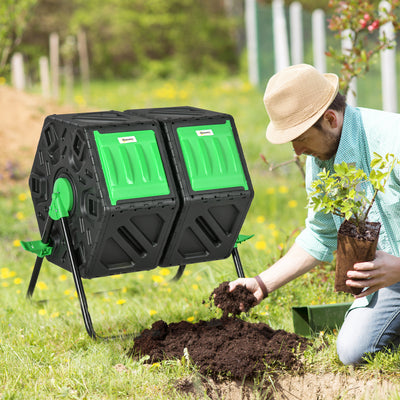 Outsunny 130L Double Chamber Composter - Black 