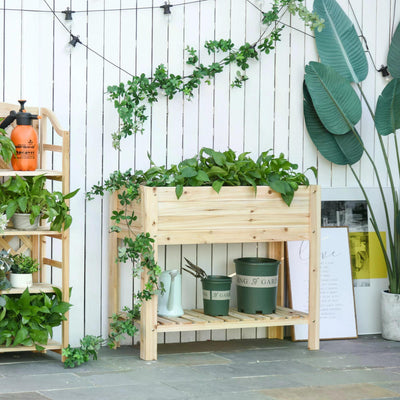Outsunny Wooden Raised Plant Stand Outdoor Flower Bed Box with Clapboard 100 x 40 x 84cm 