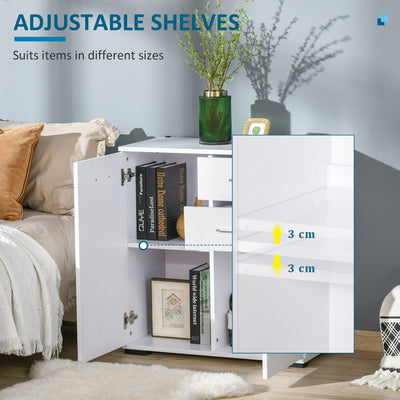 HOMCOM Modern High Gloss Sideboard Storage Cabinet Table Chest of Drawers for Bedroom Living Room Storage Furniture, White 