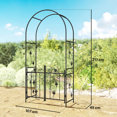Outsunny 2.17m Steel Garden Arch with Gate, Wedding Arch for Outdoor, Garden, 107W x 45D x 217H cm Black 