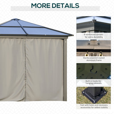 Outsunny 3 x 3(m) Hardtop Gazebo Canopy with Polycarbonate Roof, Aluminium Frame, Permanent Pavilion Garden Gazebo with Netting and Curtains for Patio, Deck, Dark Grey 