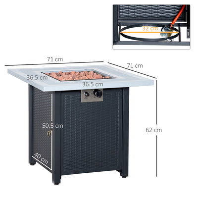 Outsunny Square Propane Gas Fire Pit Table, 40000 BTU Rattan Smokeless Firepit Patio Heater with Lava Rocks and Lid, 71cm x 71cm x 62cm, Black 