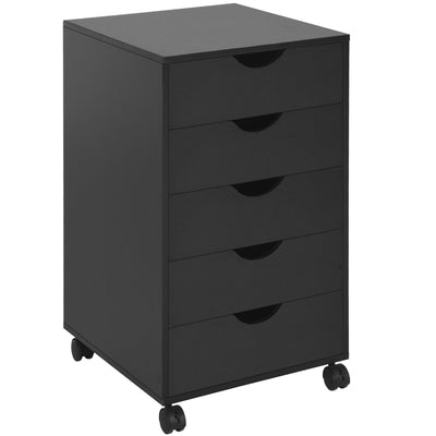 HOMCOM 5 Drawer Mobile Filing Cabinet, Vertical File Cabinet, Modern Rolling Office Storage Organizer Cupboard, Black 