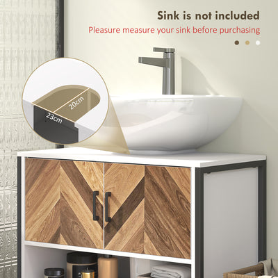 HOMCOM Under Sink Bathroom Cabinet, Rustic Under Sink Cabinet with Herringbone Doors and Open Compartment for Basin with or without Pedestal, 80 x 40 x 60cm, Cream White 