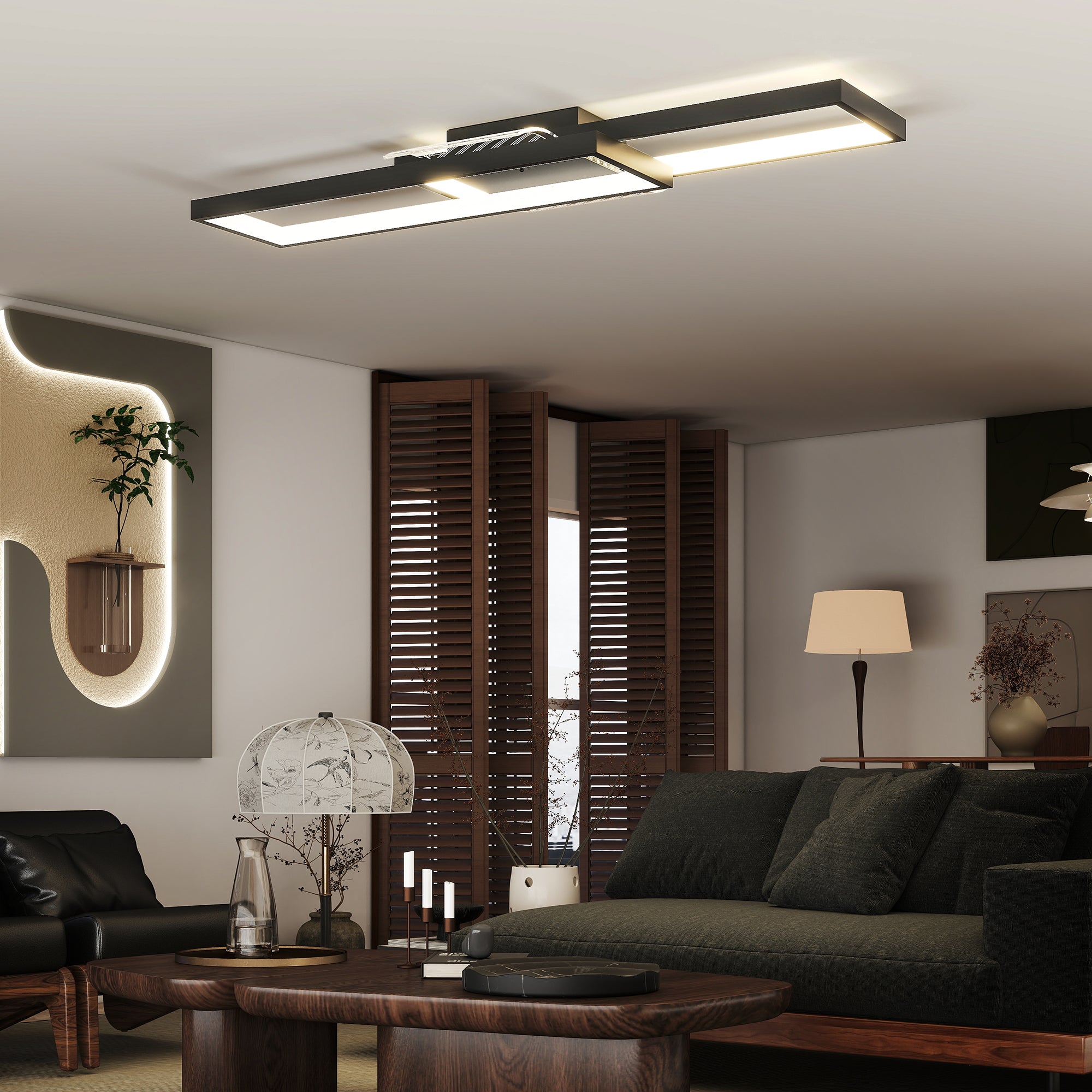 HOMCOM LED Ceiling Light, Modern Dimmable Ceiling Light with Wall Switch & Remote Control, Flush Mount Fixture Lamp with 3000-6000K Colour Temperatures for Living Room, Bedroom, Black 