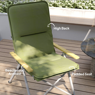 Outsunny Portable Camping Chair for Adults, High Back Folding Chair with Padded Seat and Carry Bag, Outdoor Recliner for Hiking, Fishing, Beach and Picnic, Green 