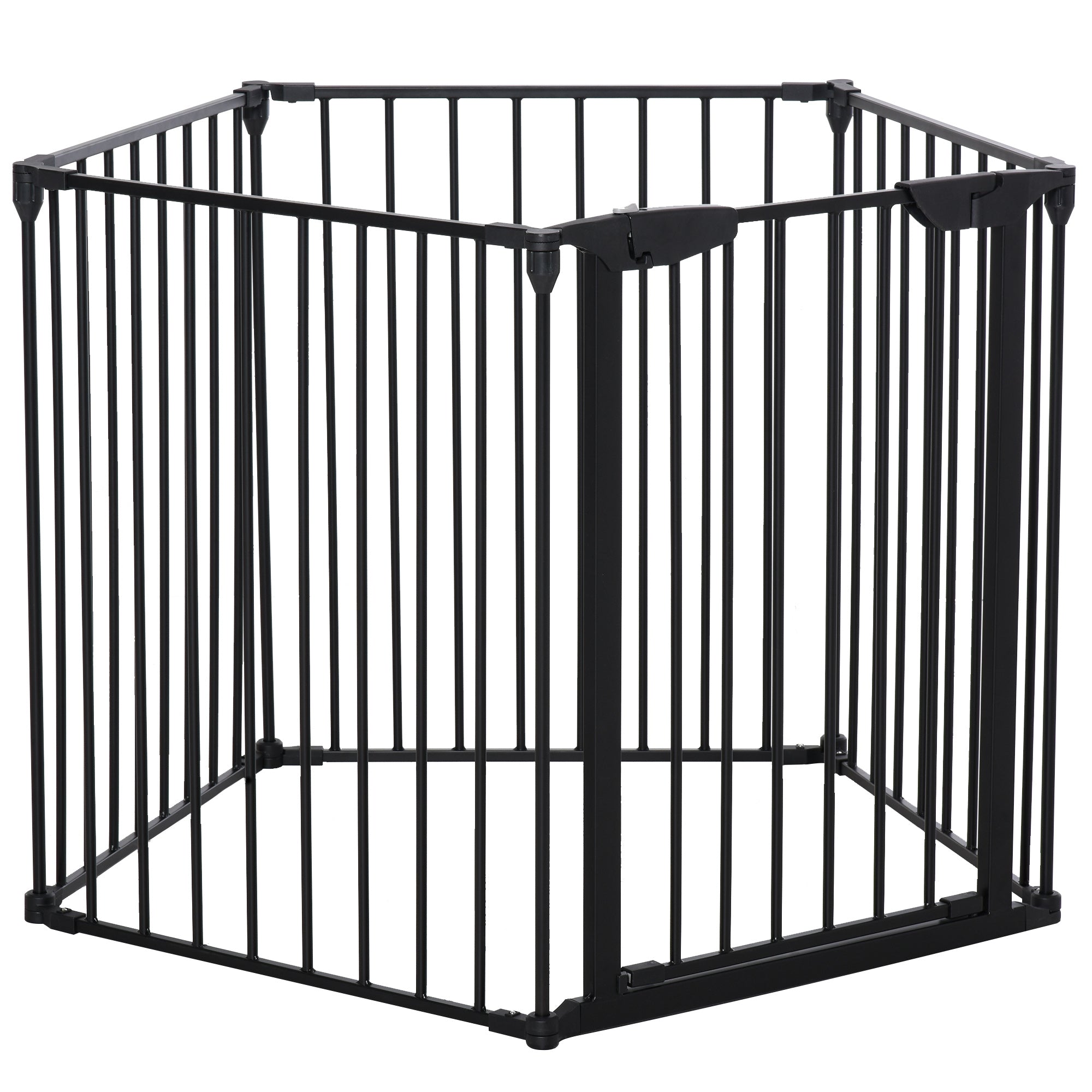PawHut 5 Panels Pet Playpen Metal Fence w/ Walk Through Door - Black 