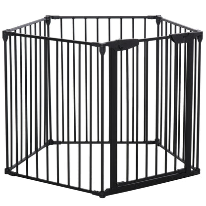 PawHut 5 Panels Pet Playpen Metal Fence w/ Walk Through Door - Black 