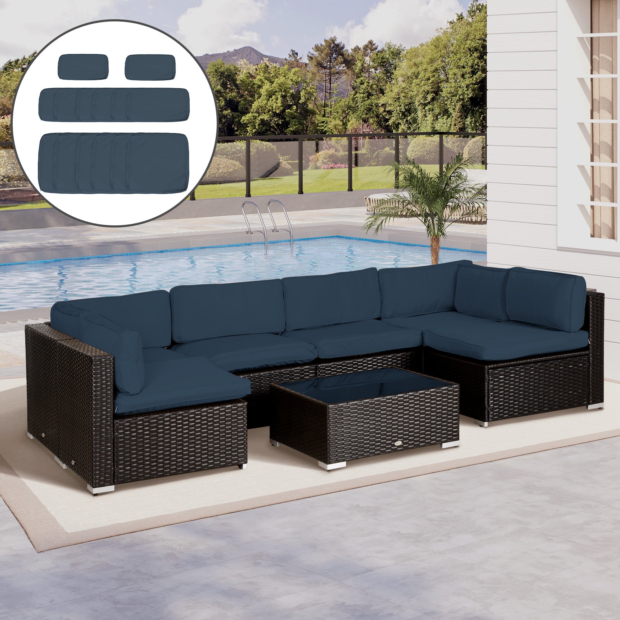 Outsunny Garden Rattan Sofa Cushion Polyester Cover Replacement Outdoor- No Cushion Included, Blue 