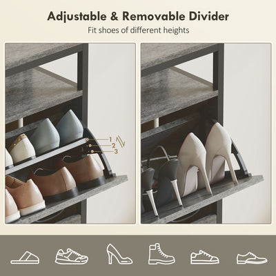 HOMCOM Shoe Storage Cabinet with 4 Flip Drawers and Open Shelf - Cement Grey 