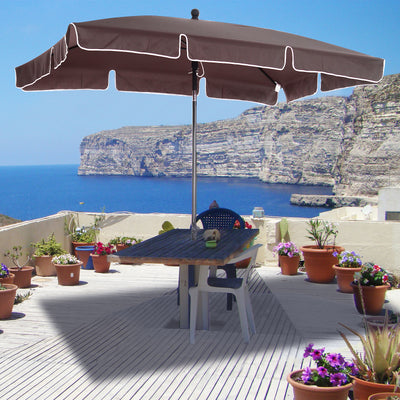 Outsunny Garden Parasol Umbrella, Outdoor Market Table Umbrella with Ruffles & Aluminium Pole, Rectangular Tilting Parasol Sun Shade Canopy, 2 x 1.3m, Brown 