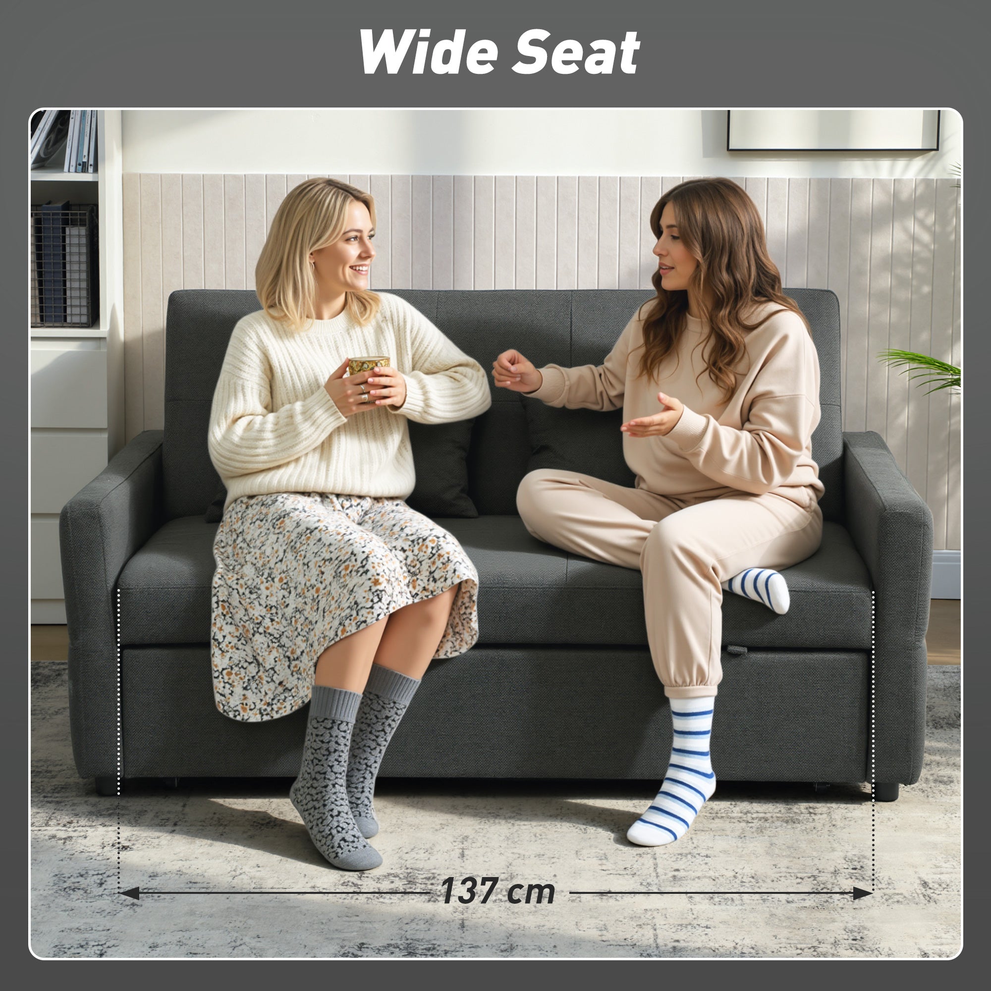 HOMCOM Three-Way Two-Seater Sofa Bed - Charcoal Grey